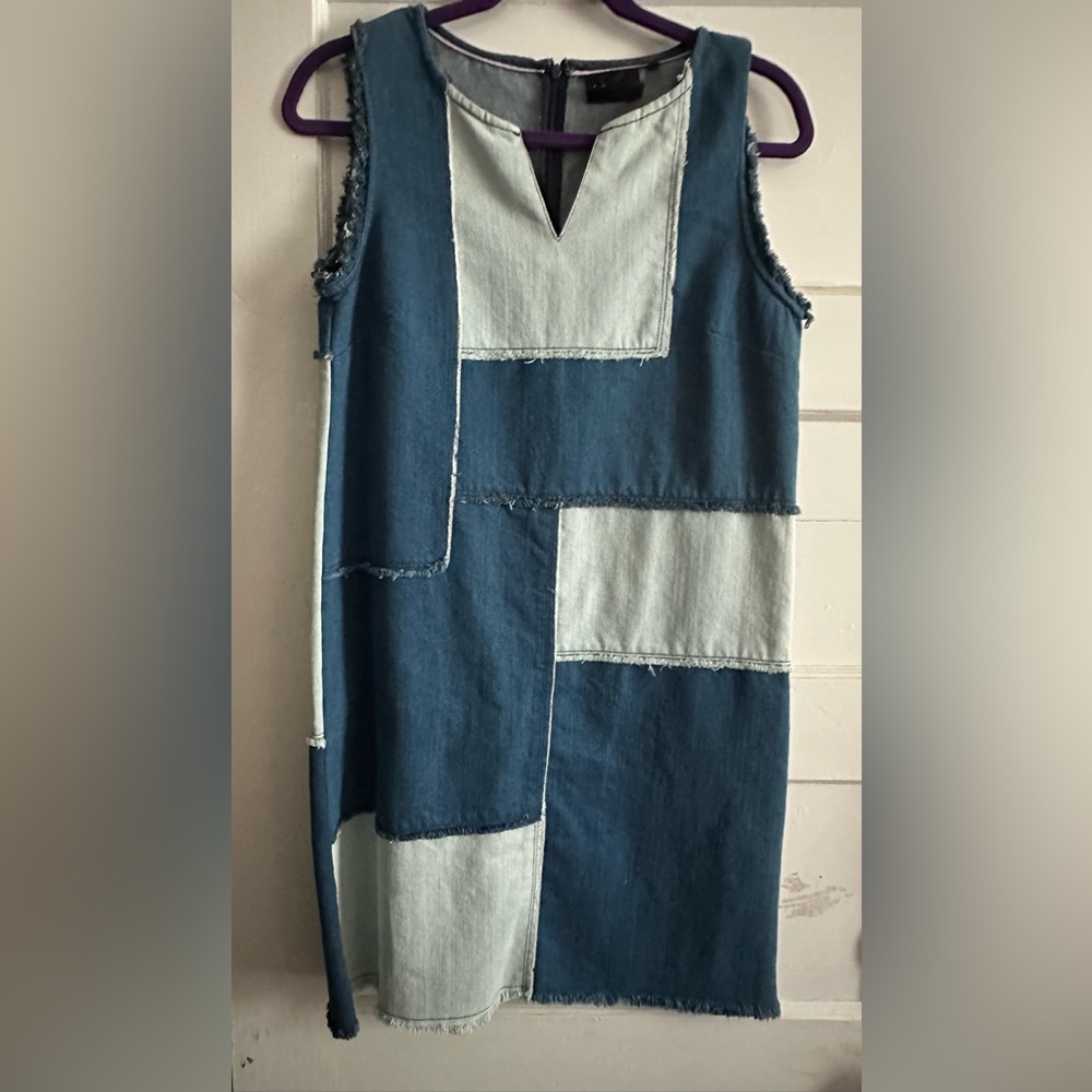 Nanette Lepore Denim Patchwork Sleeveless Sheath Blue Jean Dress